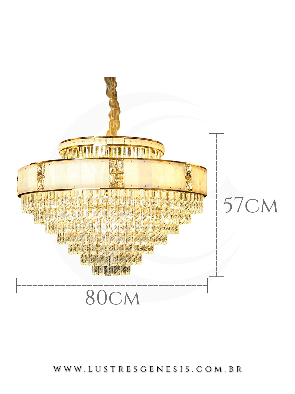 Luminaria de Teto Pendente Contemporaneo Dourado Cristal 80cm, Sala de Estar, Sala de Jantar, Hall de Entrada, Mesa Area Gourmet